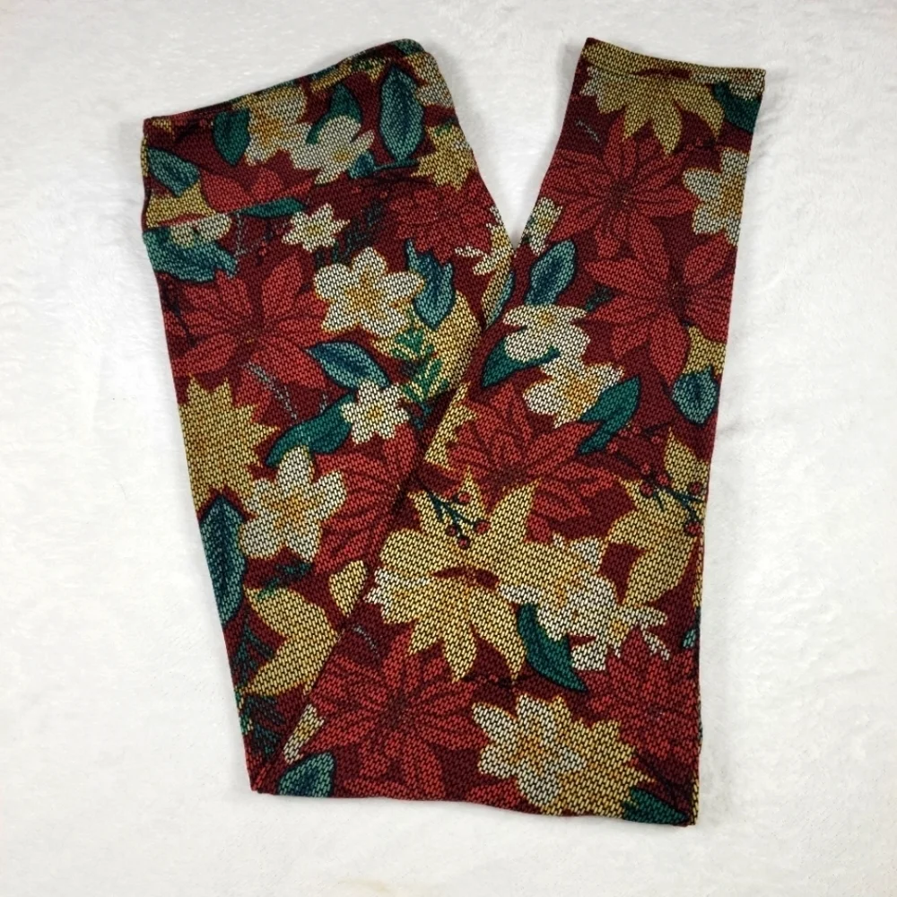 NWOT Vintage LuLaRoe Christmas Holiday Poinsettia Leggings size TC2 - Picture 1 of 6